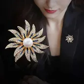 White Pearl Crystal Flower Brooch